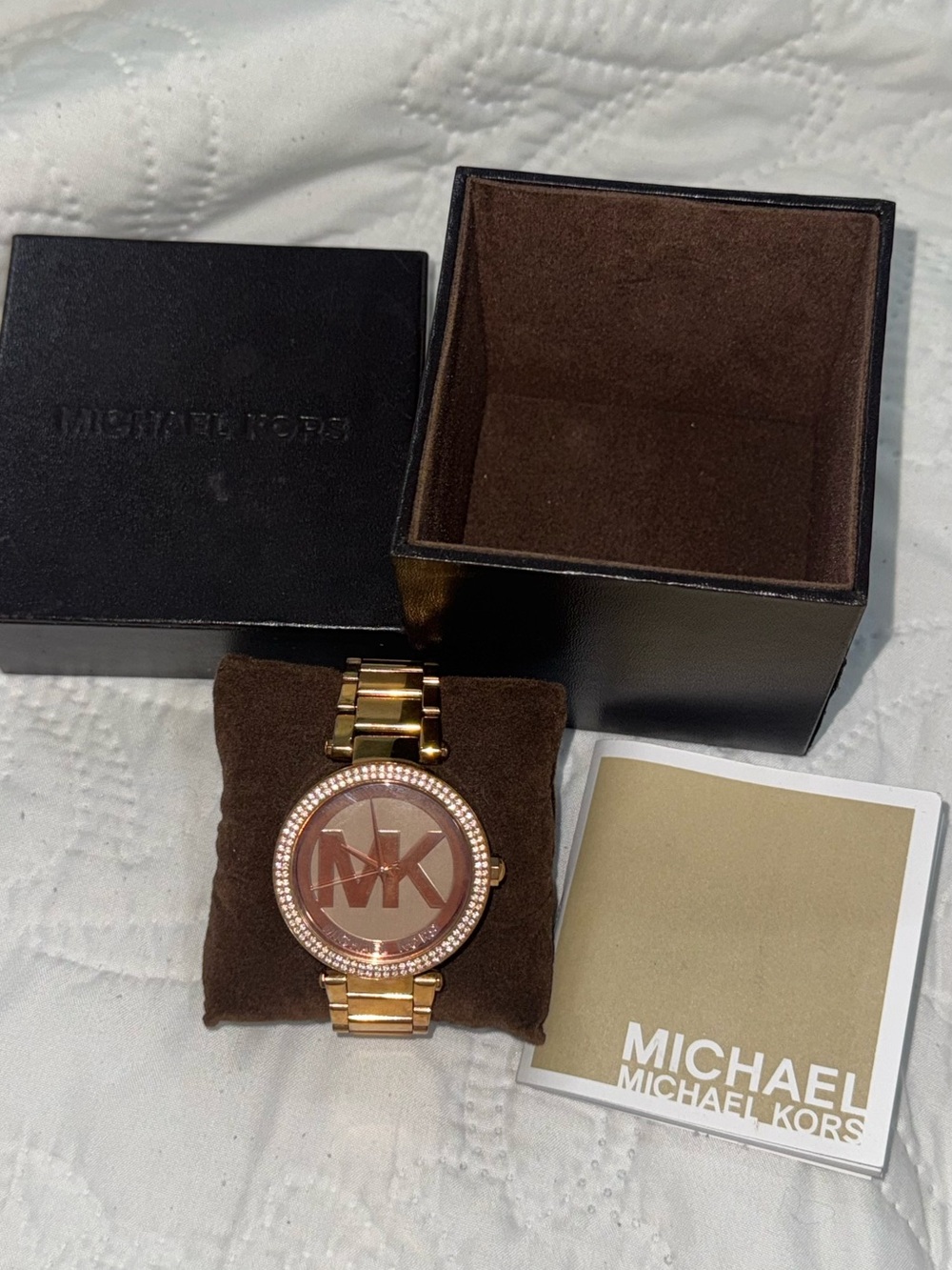 Michael Kors Rose Gold Logo Crystal Bezel Bracelet Watch